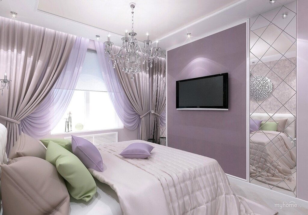 A bedroom in purple tones