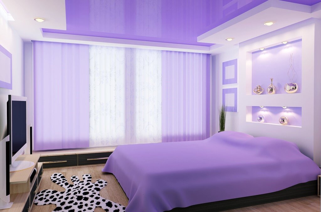 The bedroom in purple color