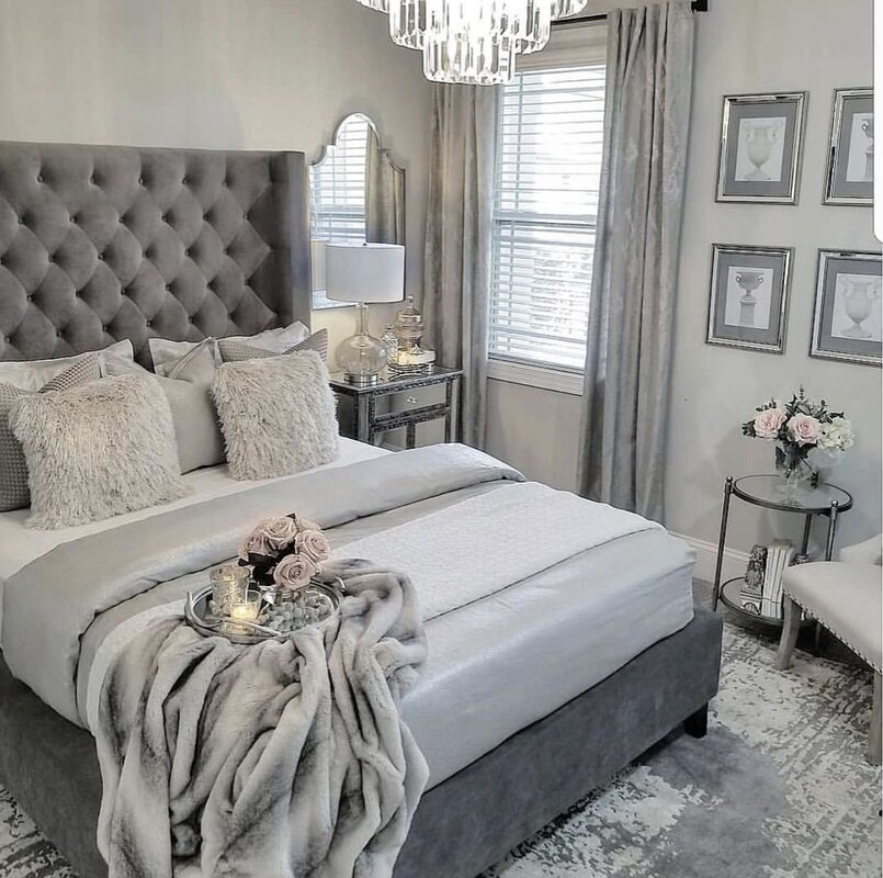 A bedroom in gray tones