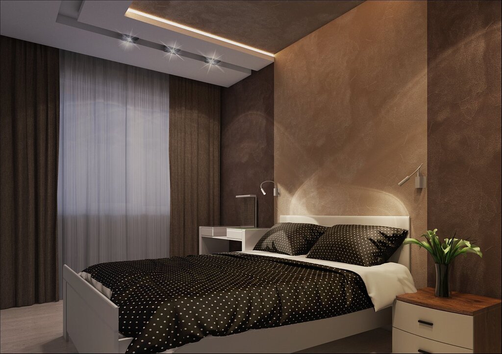 The bedroom in chocolate tones