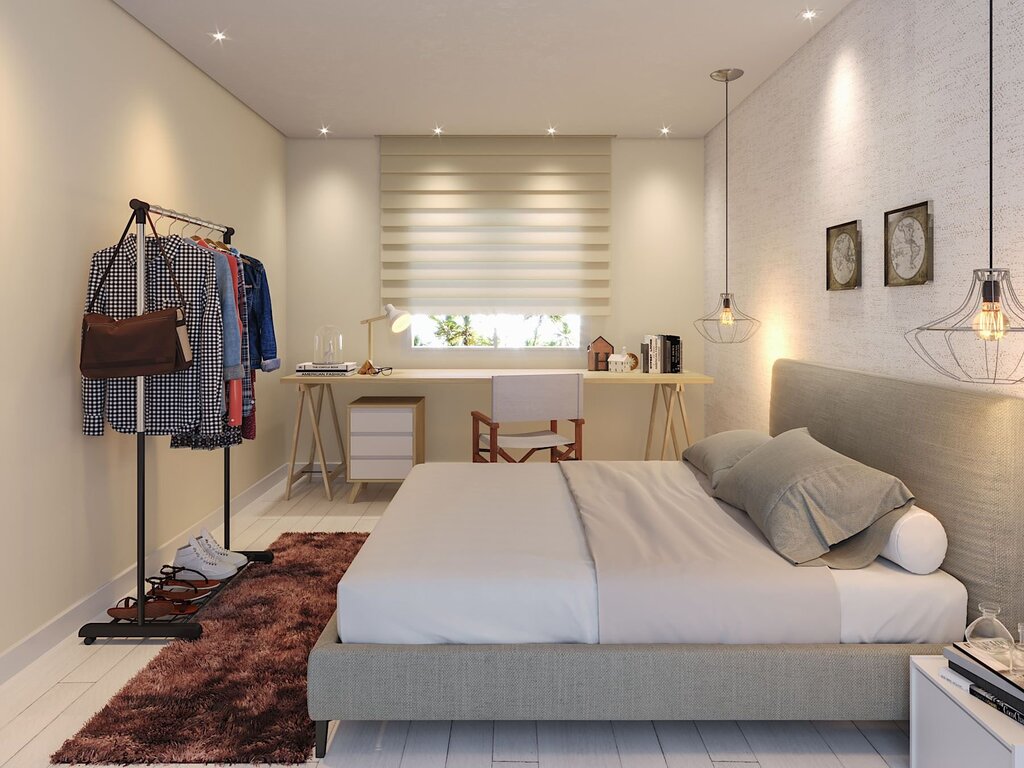 Spotlights in the bedroom interior