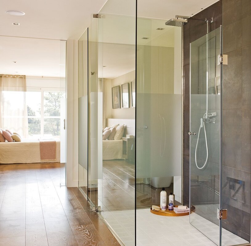 Glass partition for the shower