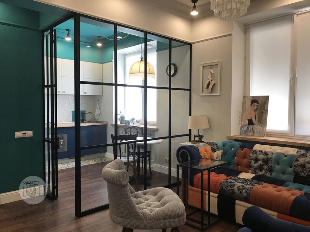 Glass partition for room zoning