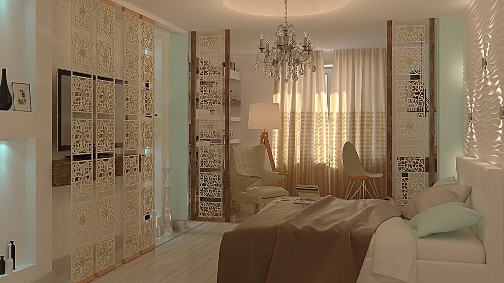 Glass partition in the bedroom