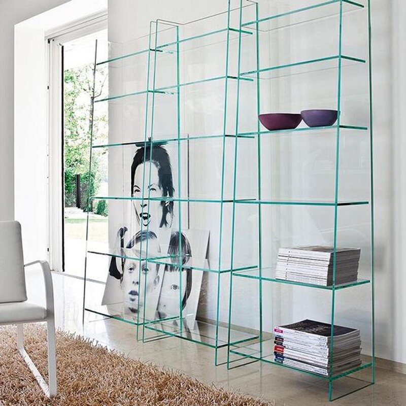 Glass shelves in the interior