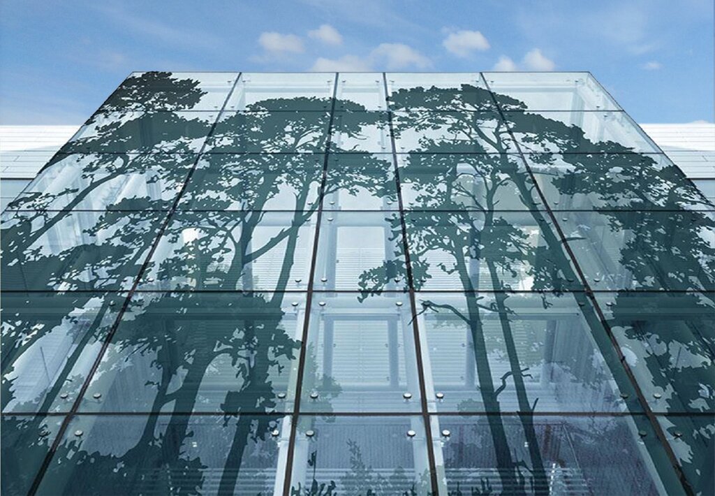 Glass facade of the building