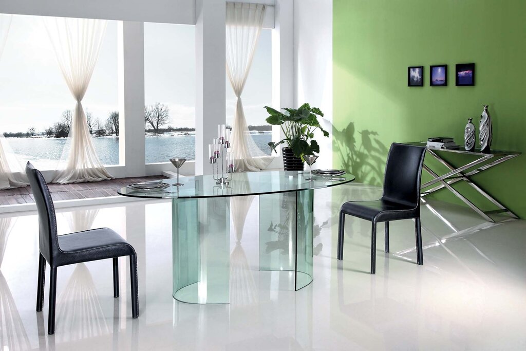 Glass table in the interior