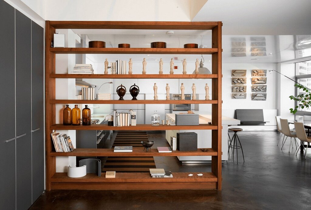 Loft-style partition shelf