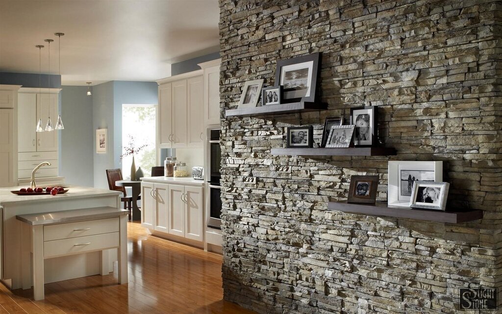 A wall of decorative stone