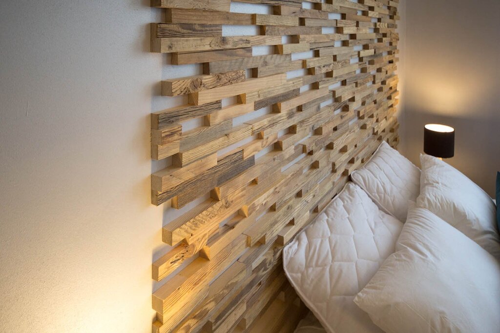 A wall made of wooden beams