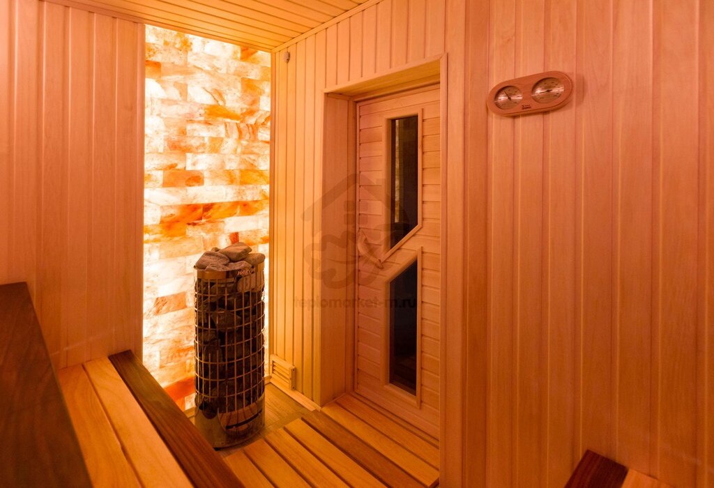 A wall made of Himalayan salt in the sauna