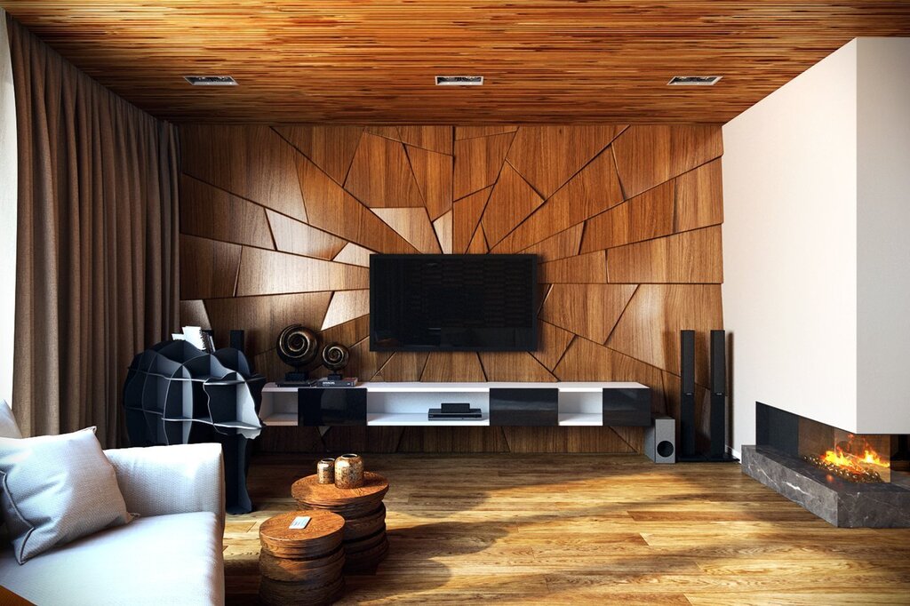 A laminate wall in the living room interior