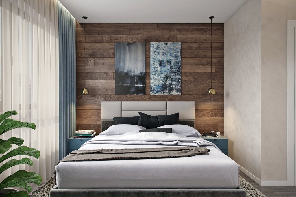 A wall made of laminate in the bedroom interior