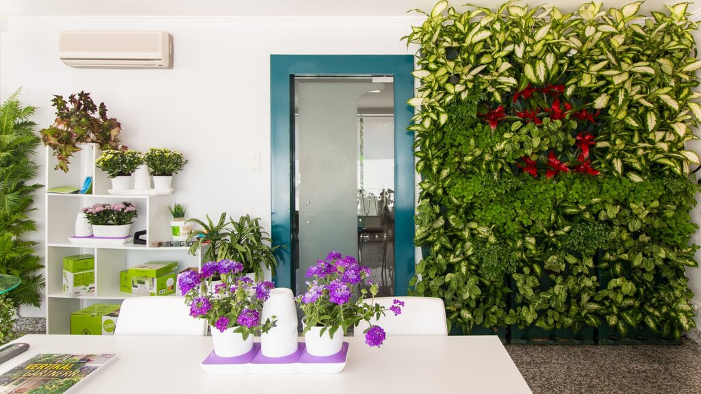 A wall of flowers in the apartment