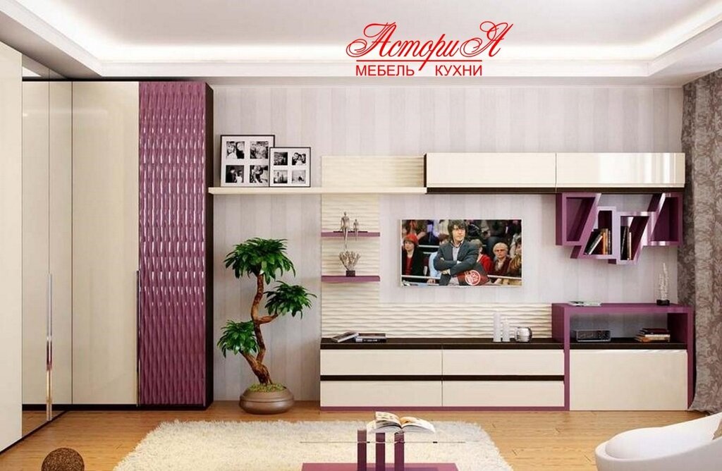 Wall unit with a sliding wardrobe for the living room