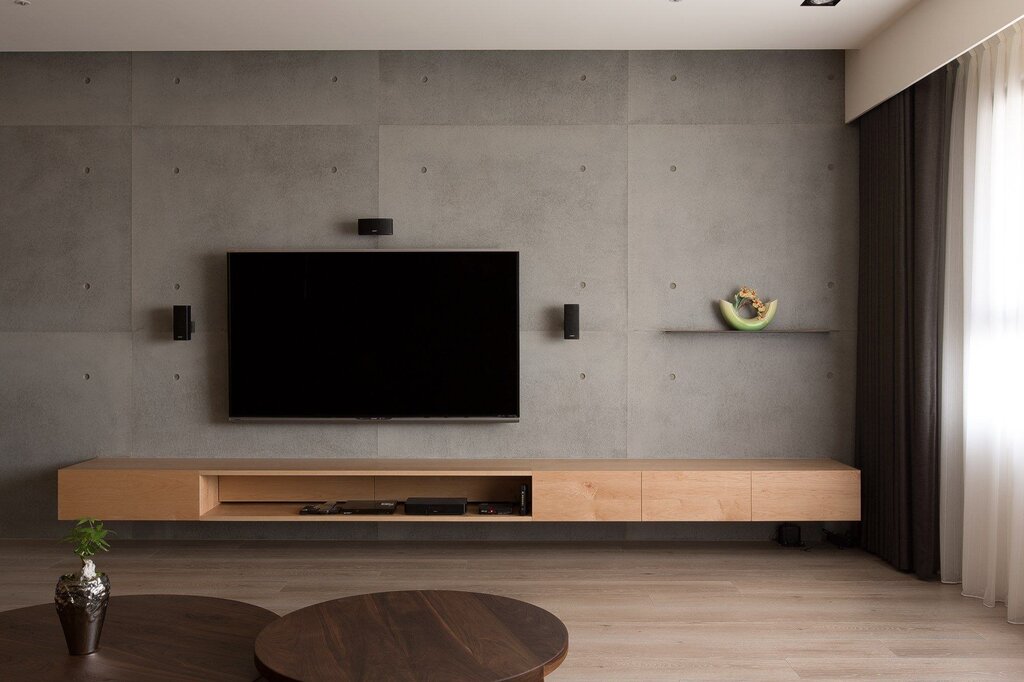 Wall unit for the living room in minimalist style