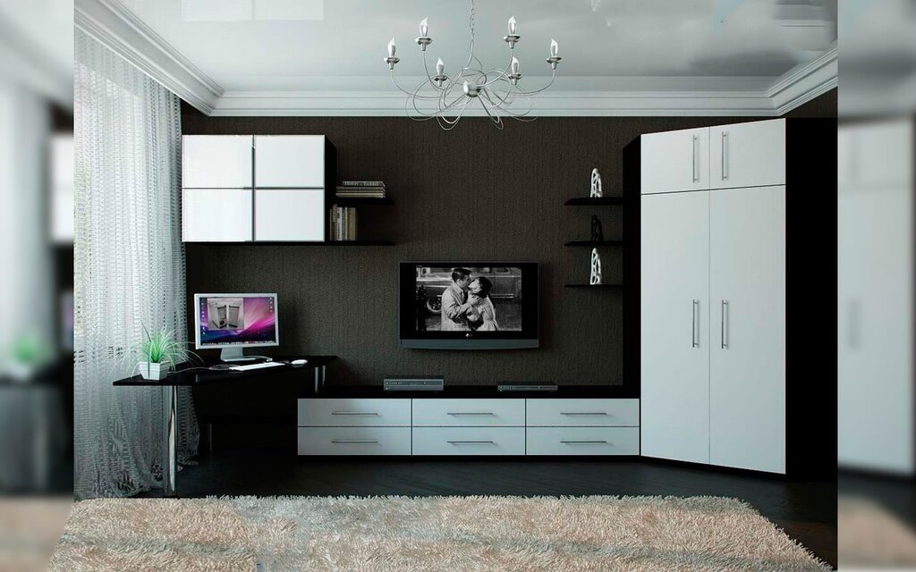 Wall unit in the living room with a computer desk