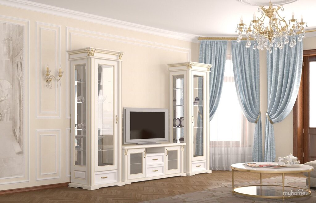 Wall unit for the living room in modern classic style 38 фото