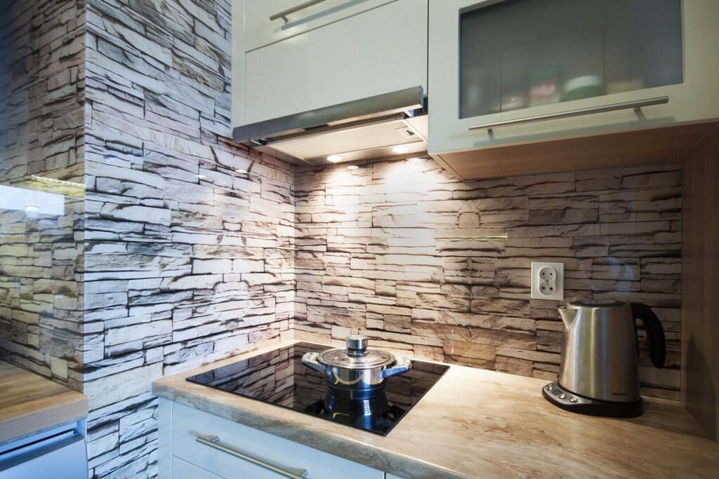 Wall panel for kitchen under stone