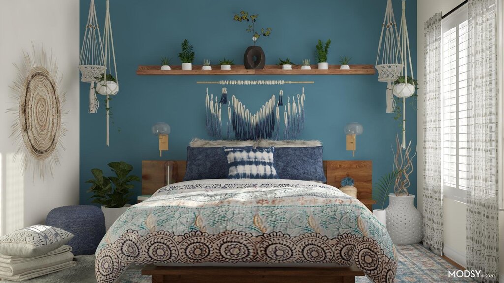 Boho style in bedroom interior