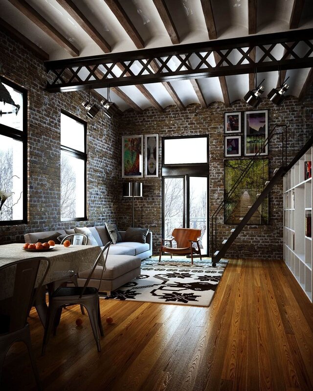 Loft style in the interior of a country house