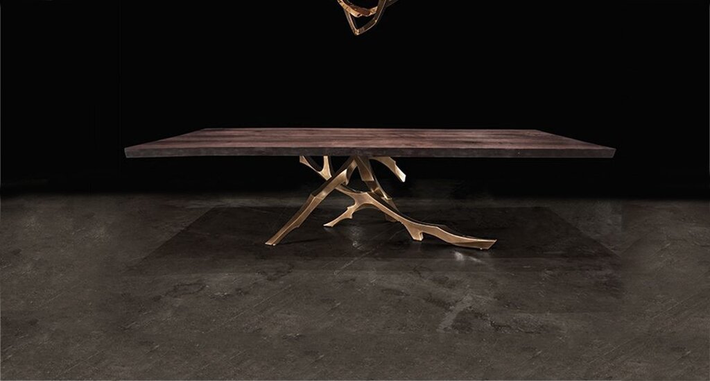 A table made of metal and wood