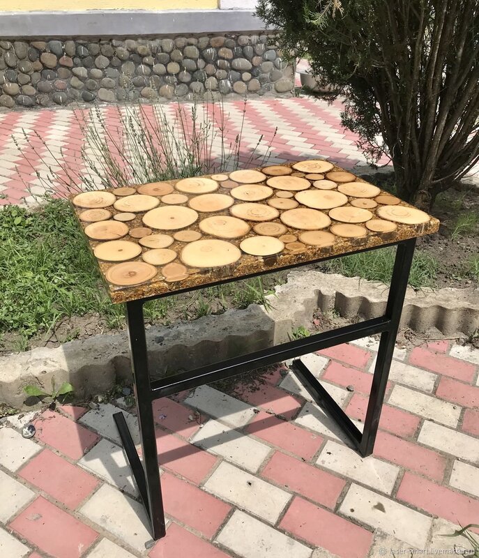 A table made of wood slices