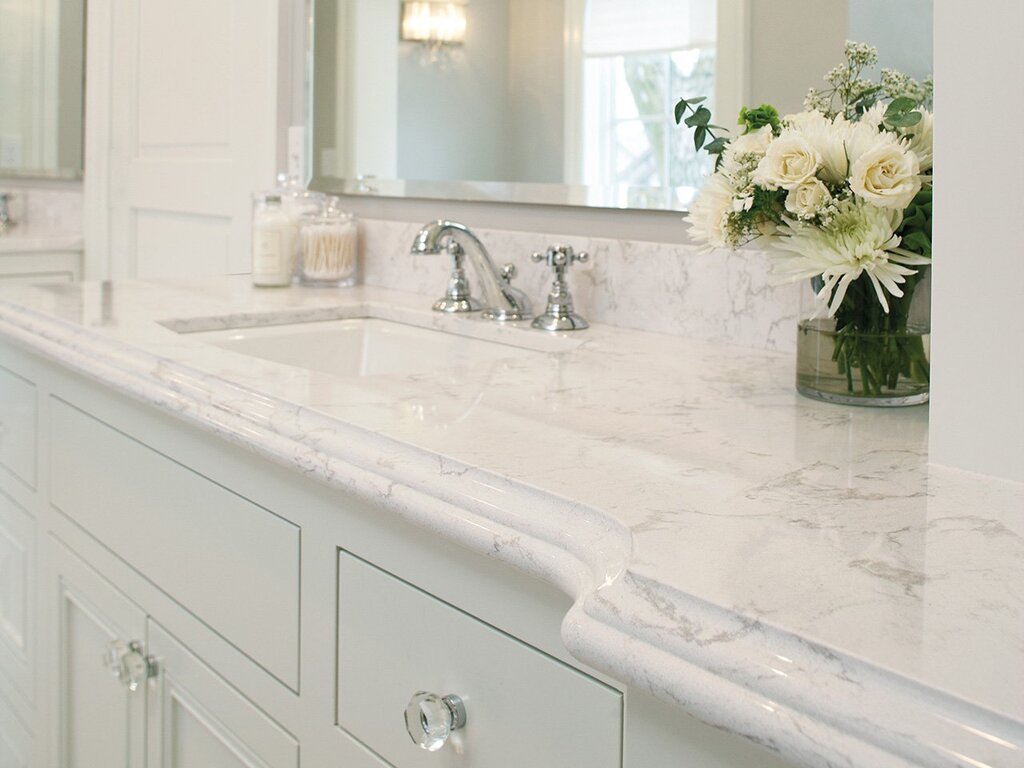 Countertop made of artificial stone resembling marble