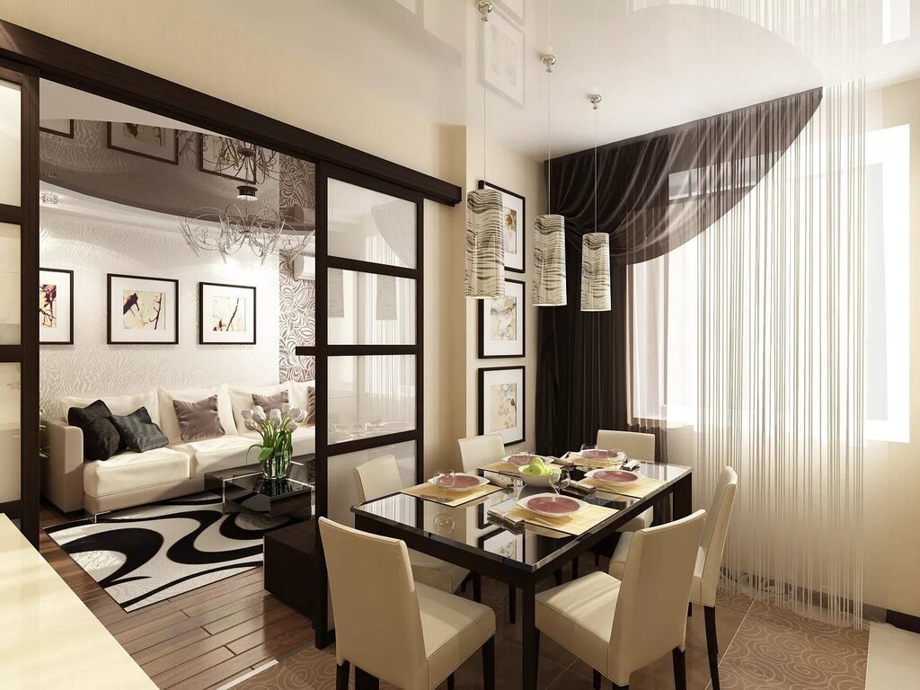 Dining room and living room in one space