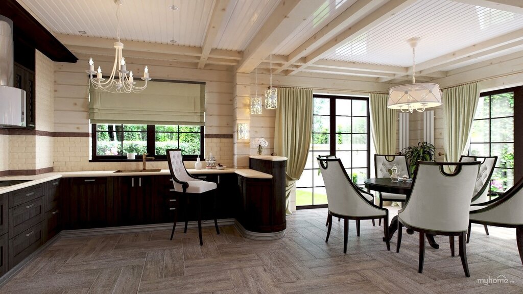 Dining room in a wooden house