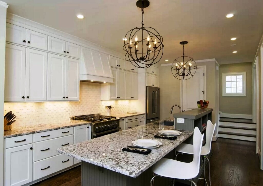 Lights above the kitchen unit