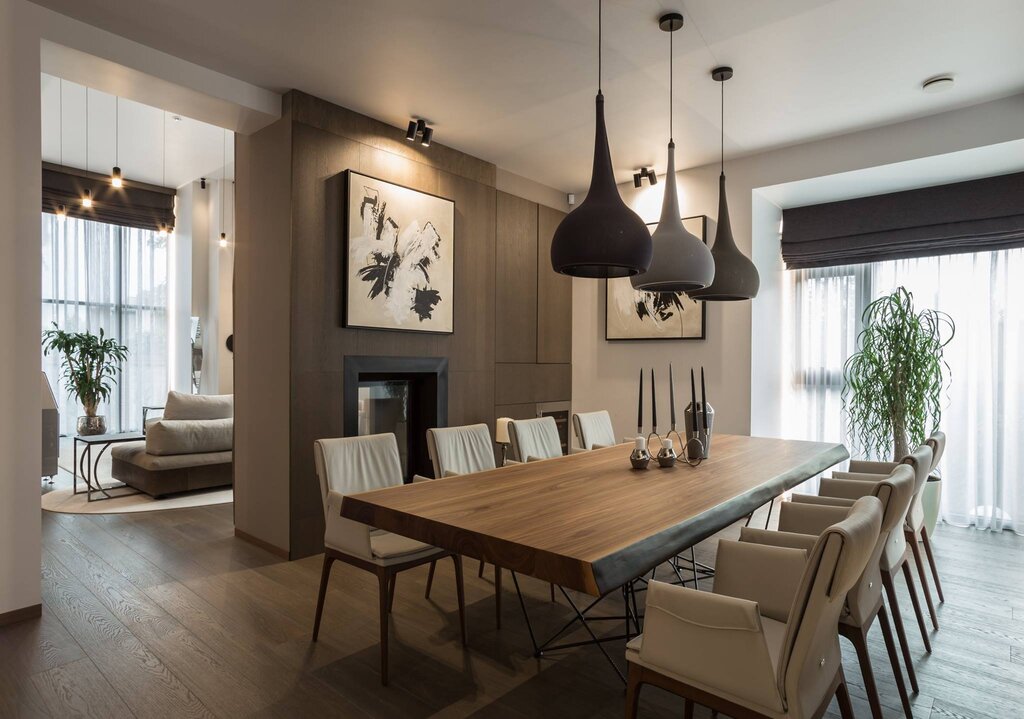 Lamps above the table in the living room