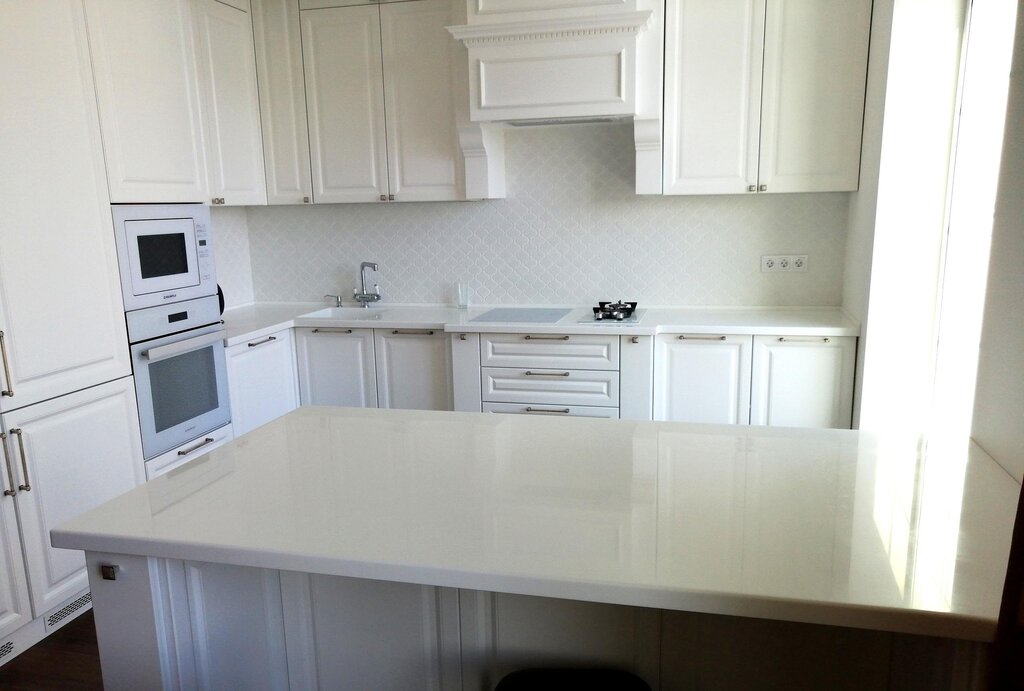 A light countertop in the kitchen