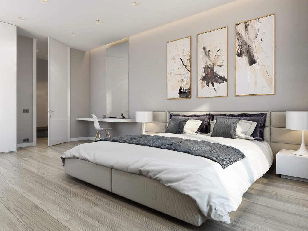 Light laminate flooring in the bedroom