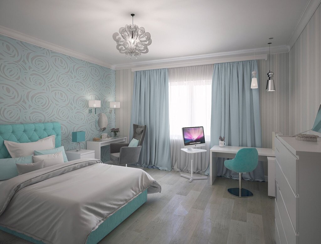 Light turquoise wallpaper in the interior