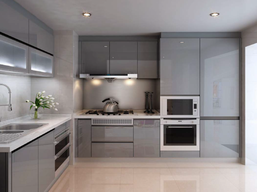 Light gray glossy kitchen