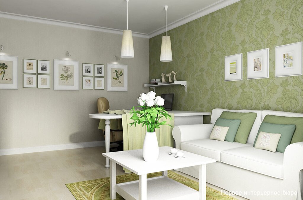 Light green wallpaper in the interior 32 фото