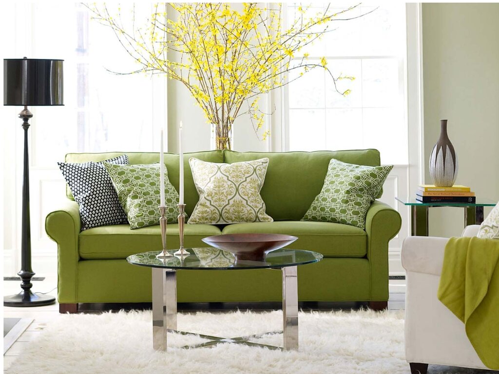 Light green sofa in the interior