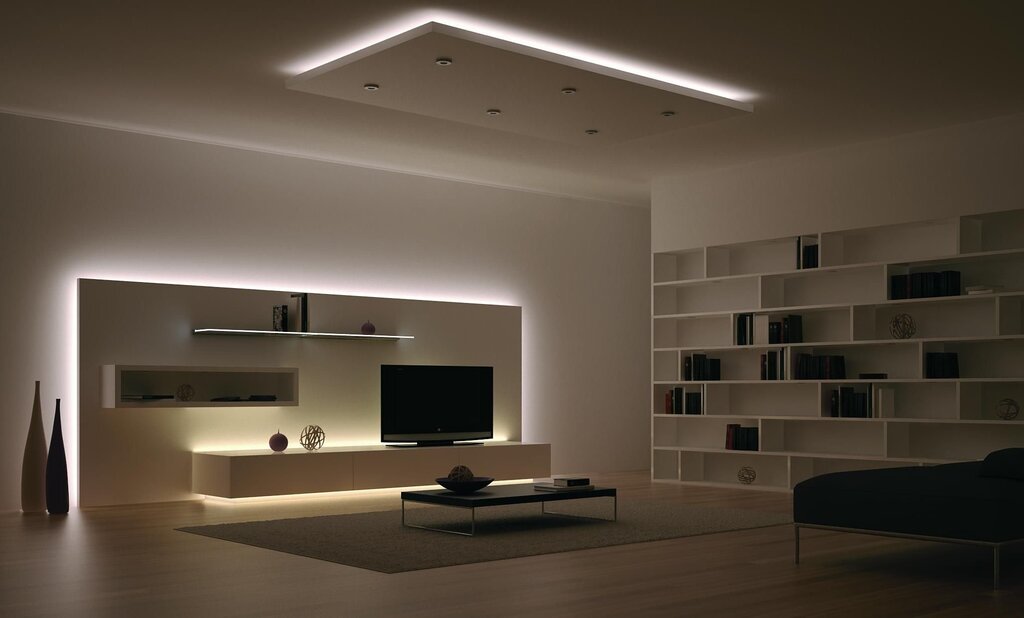 LED strip in the living room interior