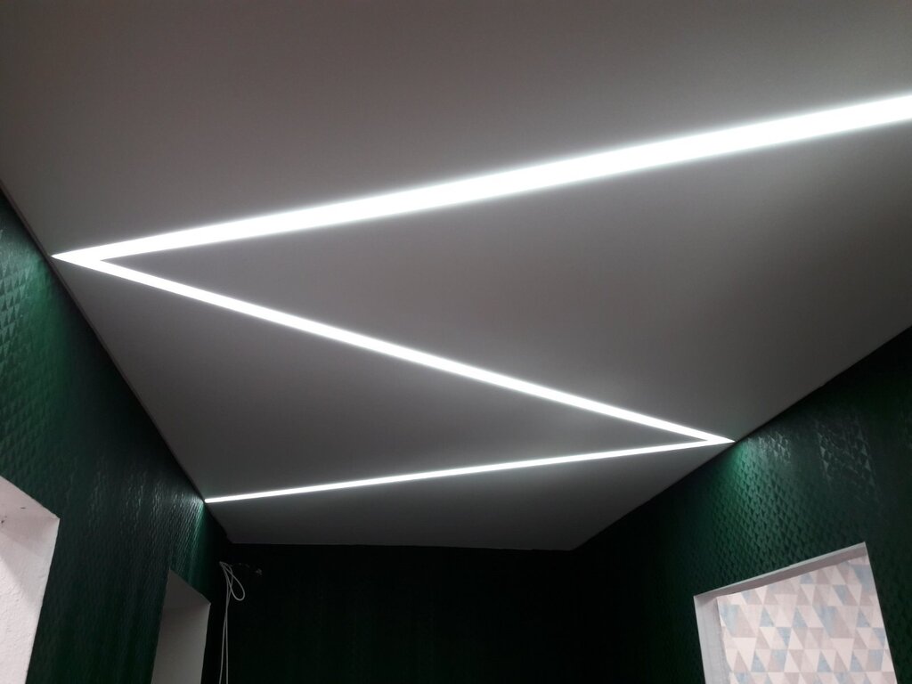 Light strips on a stretch ceiling