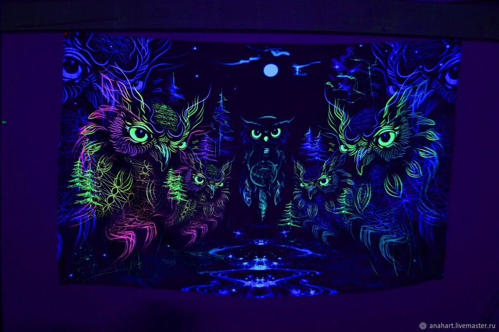 Glowing paintings on the wall