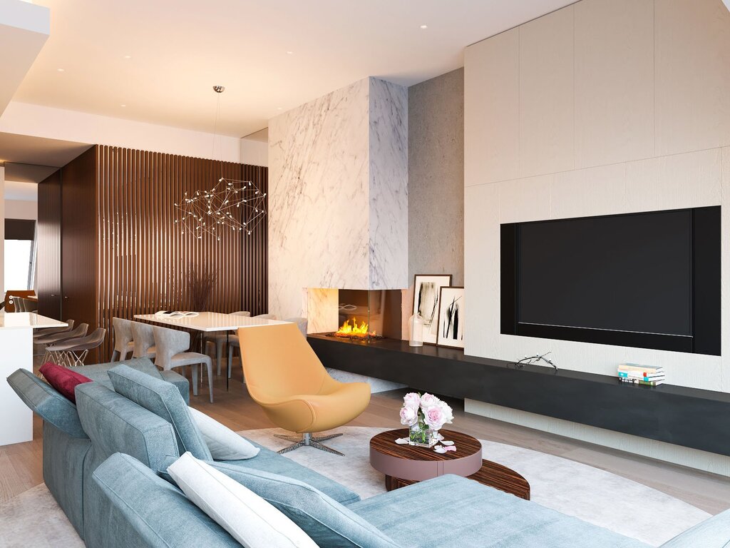 A television in the modern living room interior