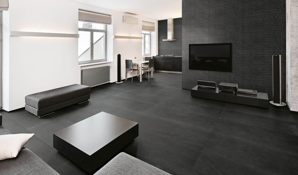 Dark porcelain stoneware in the interior