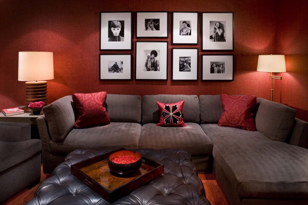 Dark brown sofa in the interior