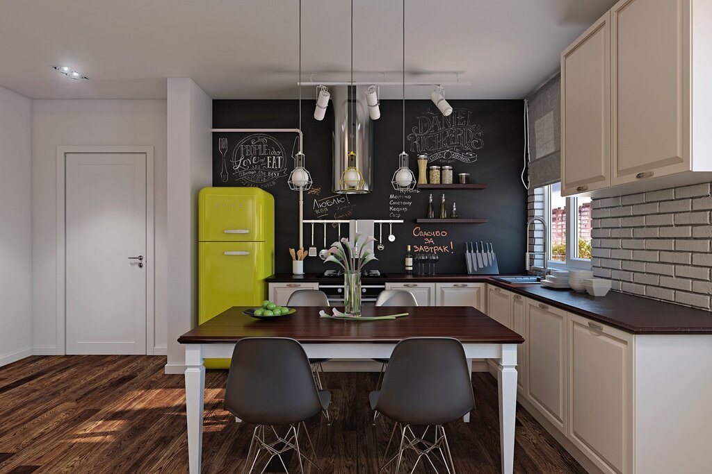 Dark gray walls in the kitchen