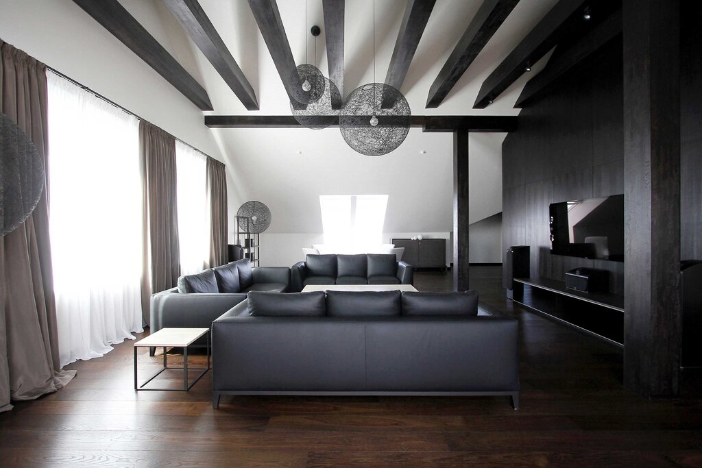 Dark gray ceiling in the interior