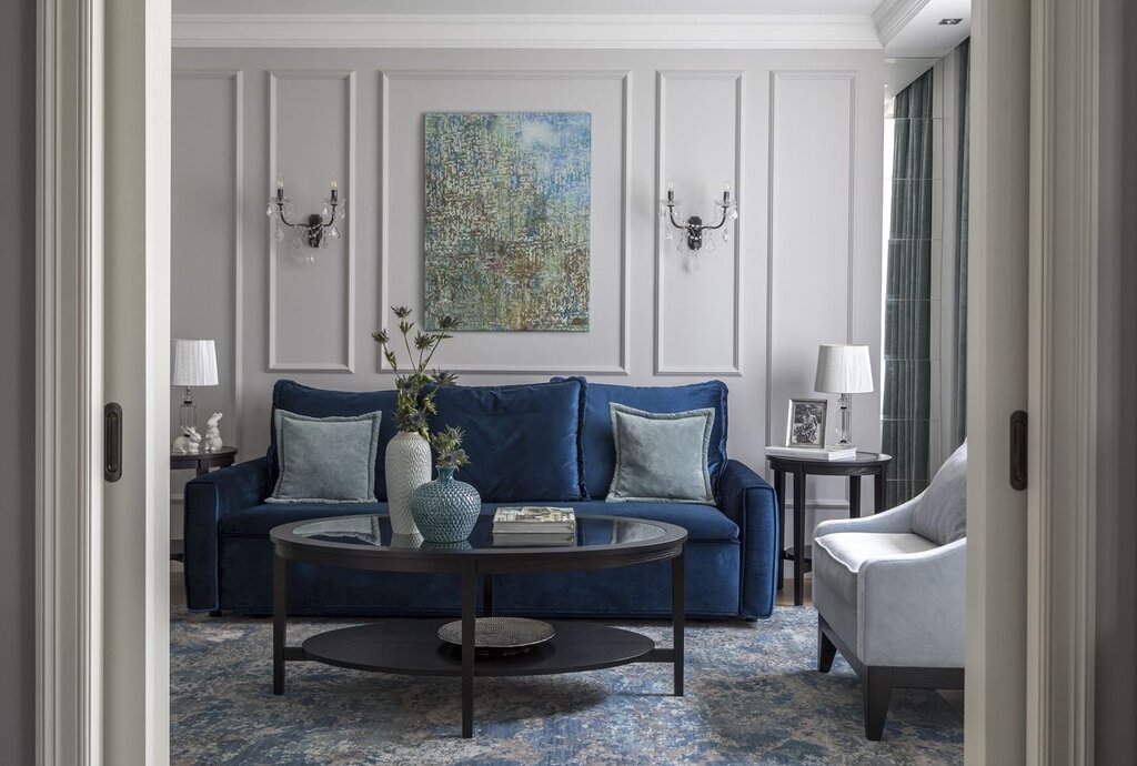 Dark blue furniture in the interior