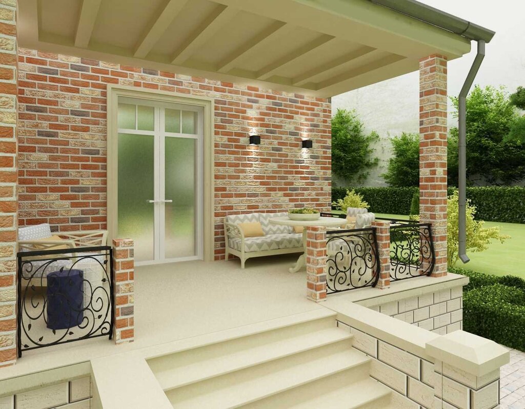 Terrace to a brick house