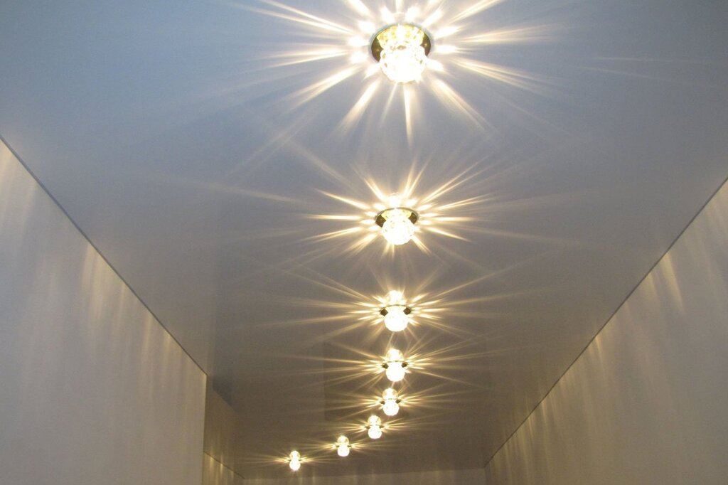 Recessed lights in the hallway