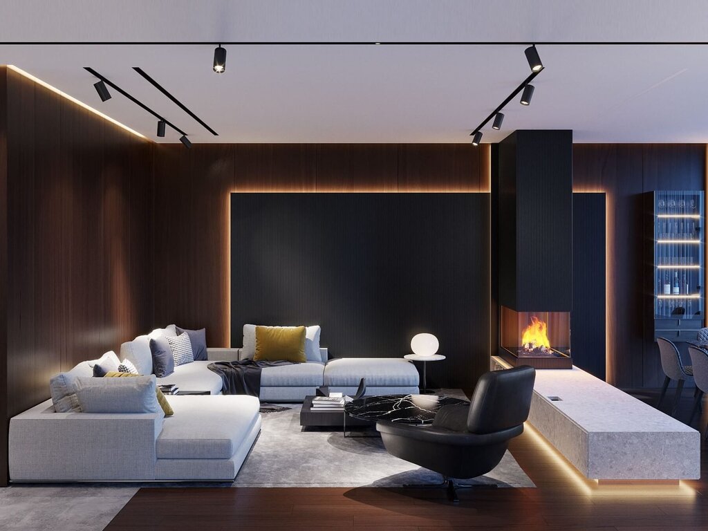 Track lighting in the living room interior